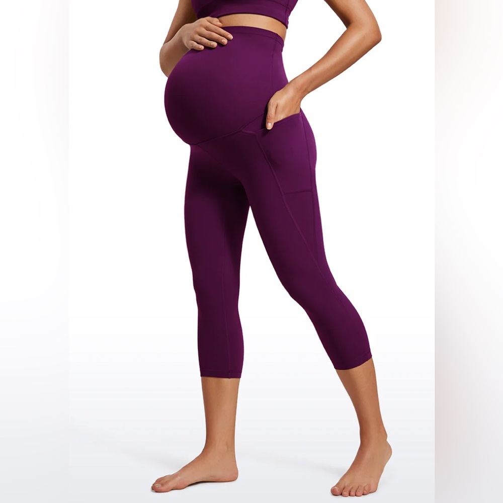 CRZ YOGA Maternity High-Waist 3/4 Leggings in Deep Plum